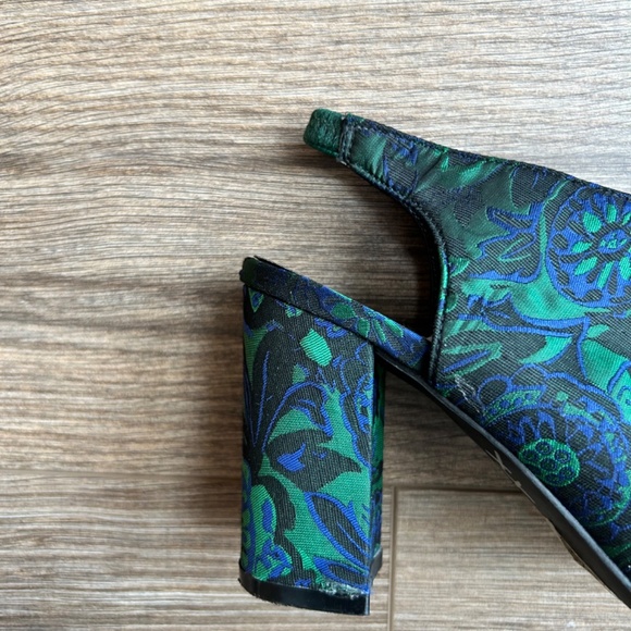 Black Suede Studio Green & Blue Jacquard Sling Back Sandals | 7 - Picture 5 of 11